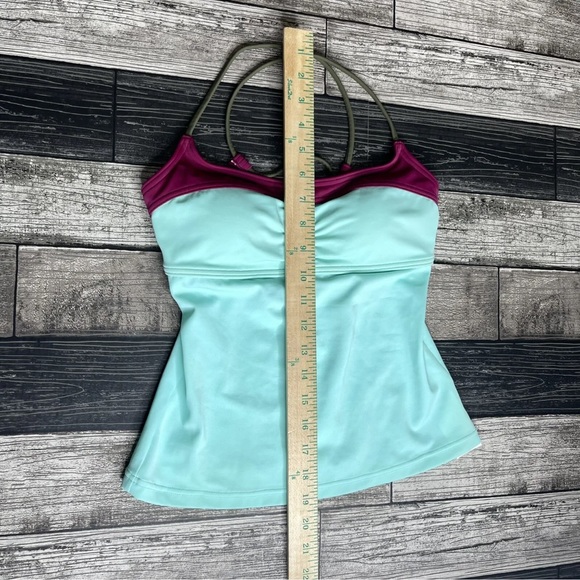 PrAna Makoa Tankini Swim Top Size XS Blue Colorblock Tie Back Stretch Logo NEW - Picture 6 of 10
